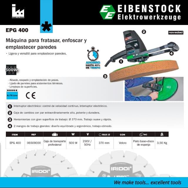 Máquina EIBENSTOCK EPG400 Fratasar, Enfoscar y Emplastecer. Pack EPG400 + 4 Esponjas - Imagen 2