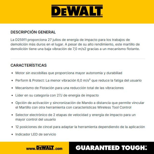 Martillo Demoledor DeWALT D25911-QS 27J / 1700W / 12Kg - Imagen 2