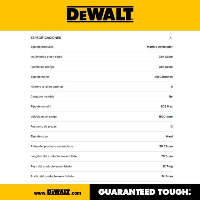 Martillo Demoledor DeWALT D25911-QS 27J / 1700W / 12Kg - Imagen 3