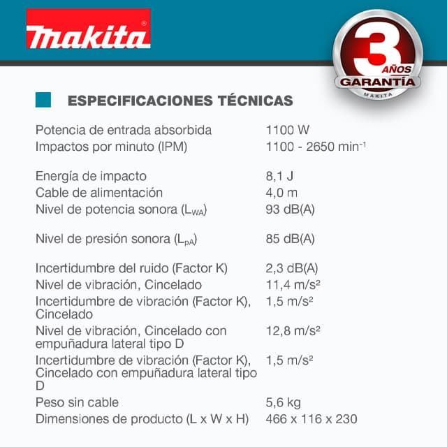 Martillo Demoledor MAKITA HM0871C AVT 1100W + 1P/1P - Imagen 3