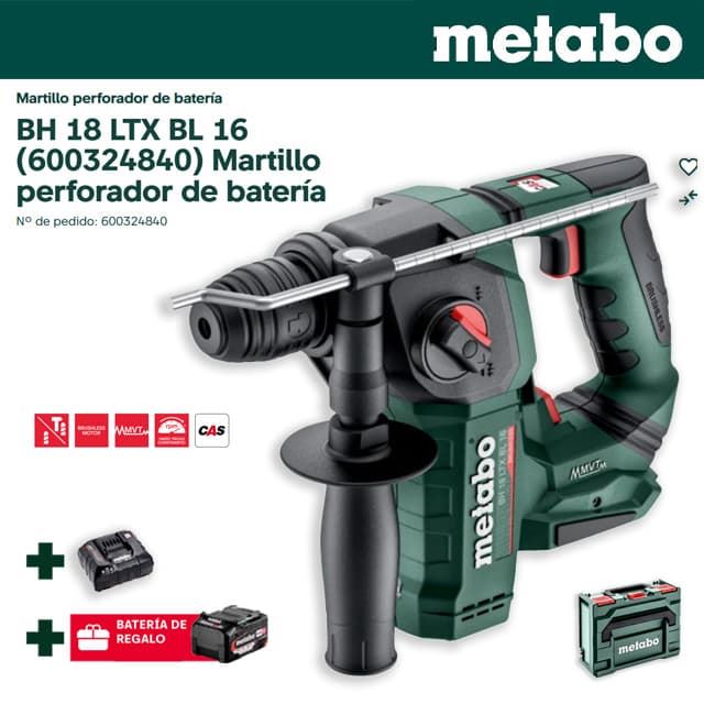 Martillo Perforador a Batería METABO BH 18 LTX BL 16 + 1 Batería 4.0Ah + Cargador + metaBOX - Imagen 1
