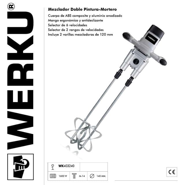 Mezclador Doble Pintura-Mortero WERKU 1600W - Imagen 1