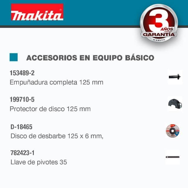 Mini Amoladora MAKITA GA5040C01 125MM(5") 1400W SJSII + Disco Desbarbe 125X6MM + 1 Disco Diamante VITO de REGALO - Imagen 5