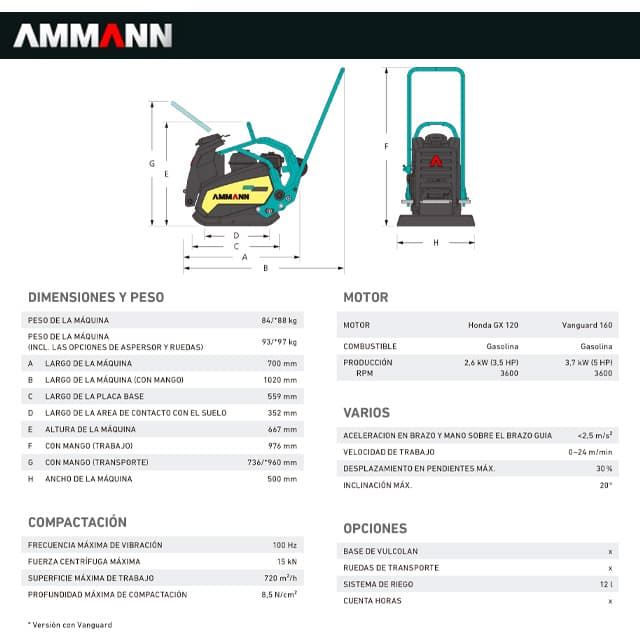 Plancha Compactación AMMANN APF-1550 Motor Honda - Imagen 3
