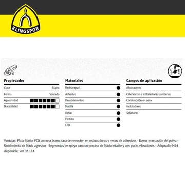 Plato Abrasivo Diamantado KLINGSPOR DS650PKD 125X22.23 - Imagen 2