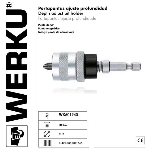Portapuntas Ajuste Profundidad WERKU HEX-6 PH2 - Imagen 1