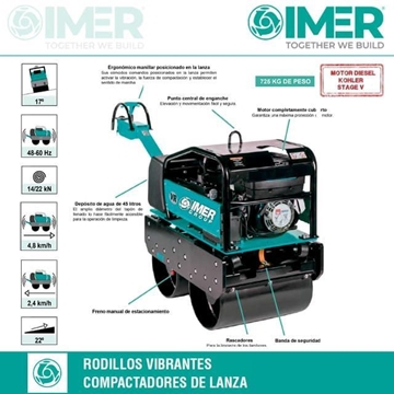 Rodillo Compactación Vibrante IMER VR-22H. Motor Diésel KOHLER. Arranque Eléctrico - Imagen 1