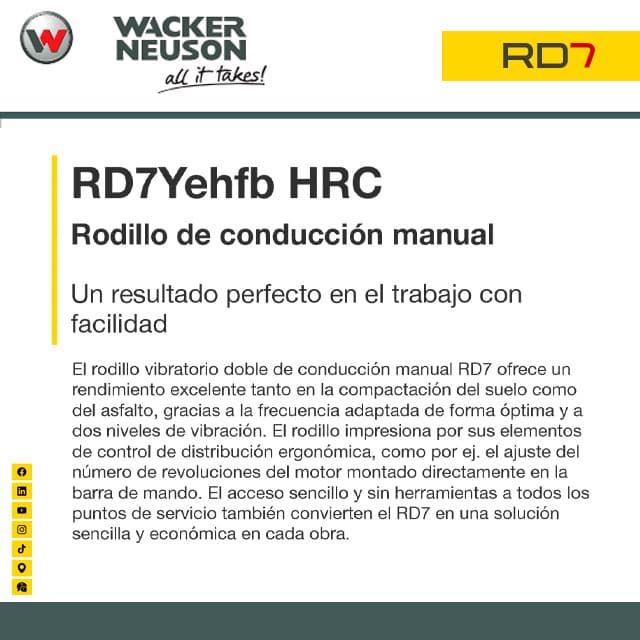 Rodillo Compactación WACKER NEUSON RD7 EHFB Motor YANMAR Arranque Eléctrico - Imagen 3