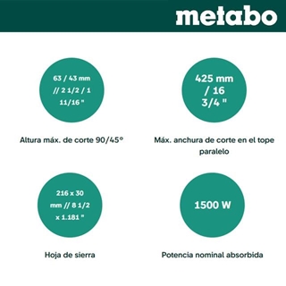 Sierra Circular de Mesa METABO TS216 Trolley - Imagen 2