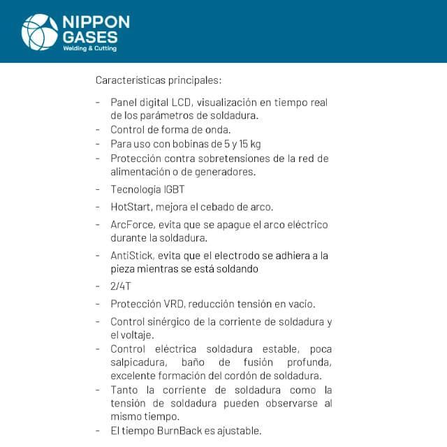 Soldadora de Hilo NIPPON Multimig 220 LCD Synergic 1Ph (MMA/MIG/TIG) - Imagen 4