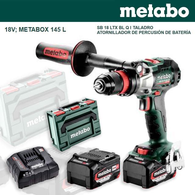 Taladro Percutor 130Nm METABO SB 18 LTX BL Q I + 2 Baterías 4.0Ah + Cargador + metaBOX - Imagen 1