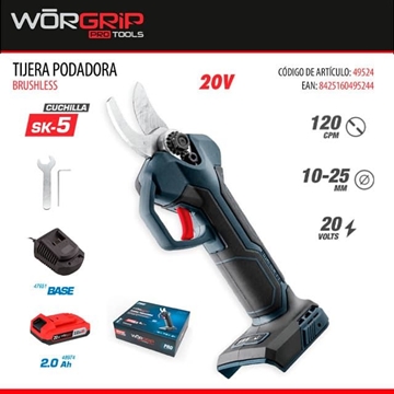 Tijera de Poda Batería 20V WORGRIP Pro 10-25MM SK5 - Imagen 1
