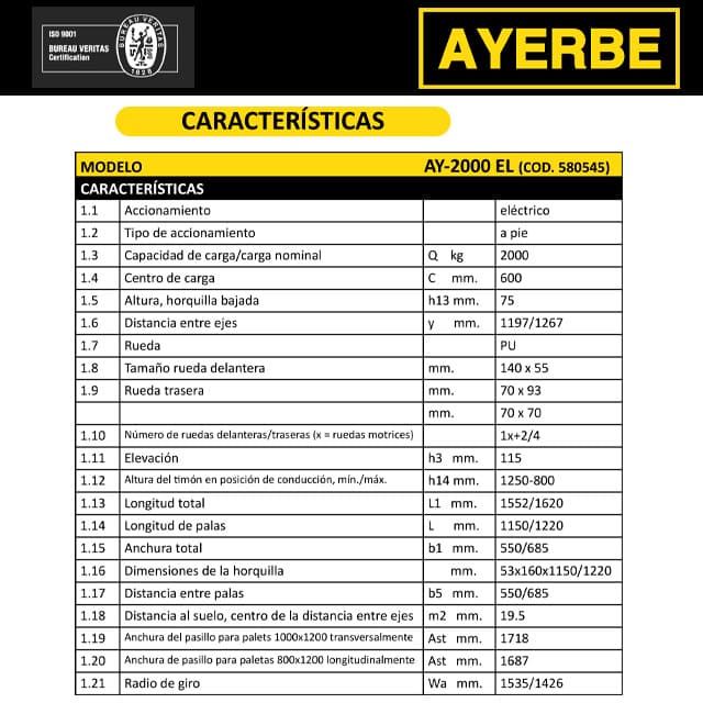 Transpaleta Eléctrica AYERBE AY-2000 EL - Imagen 11