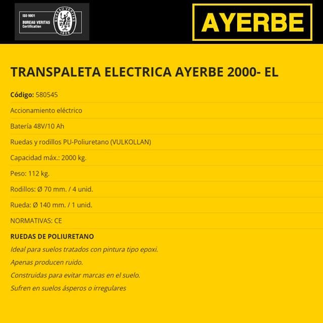 Transpaleta Eléctrica AYERBE AY-2000 EL - Imagen 10
