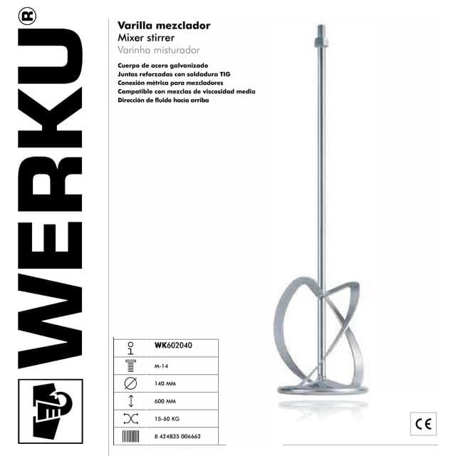 Varilla Mezcladora Viscosidad Alta WERKU M14 600X140MM - Imagen 1