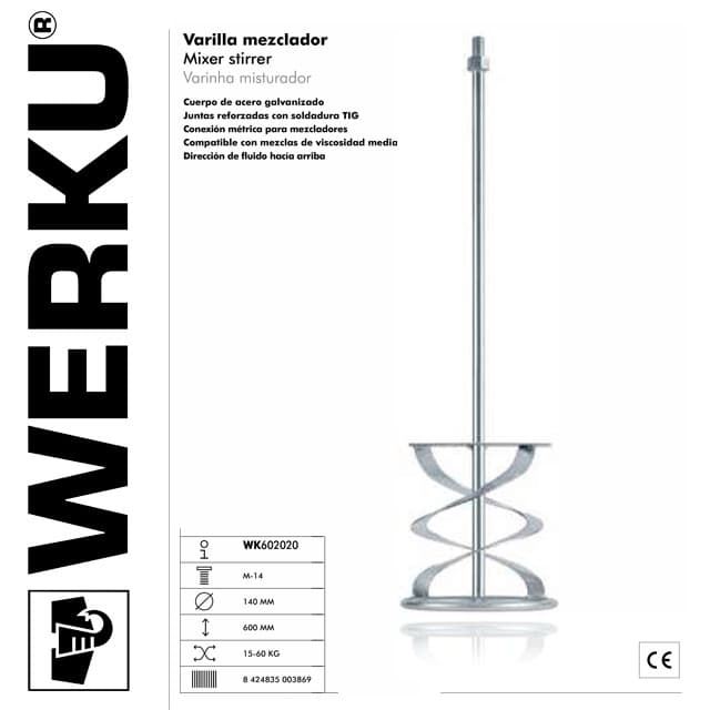 Varilla Mezcladora Viscosidad Media WERKU M14 600X140 - Imagen 1